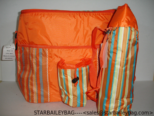 China Insulated 2 Piece Orange collapsible cooler bag Striped Cooler &amp; Thermos Bags NEW Great for Beach camping supplier
