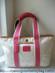China canvas handbag hight quality Tote White Satin Nylon and Pink Webbing Tote Bag supplier