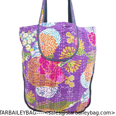 China Purple Cotton Quilted Shopping Bag Lady Handmade Kantha Embroidery Shoulder Bag supplier