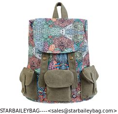 China Women's Vintage colorfull prints School Bag Canvas Backpack Rucksack Satchel Travel Bag supplier